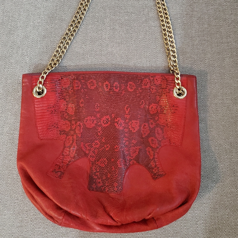 Vintage Red Snake Leather Bullocks Bucket Handbag Wit… Gem